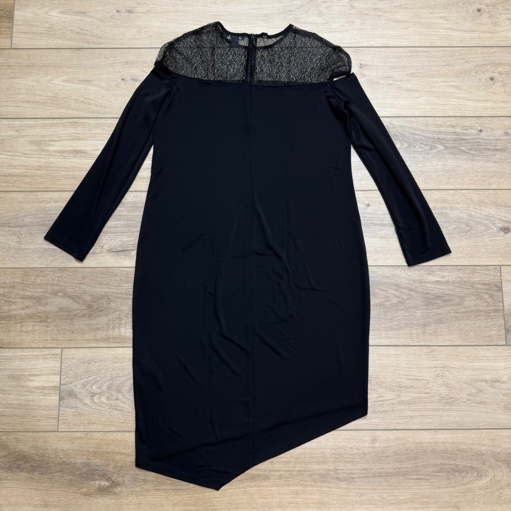 DKNY Womens Black Cold Shoulder Mesh Long Sleeve Dress Whimsigoth Large - Picture 5 of 12